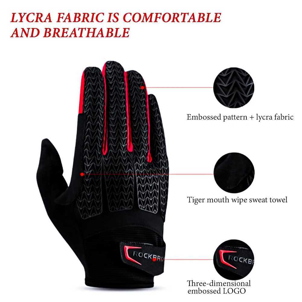 ROCKBROS Cycling Touch Screen Non-slip Gloves GET Liquid Silicone Palm Rest Full Finger Bicycle Glove Windproof Riding EquipmentC250412