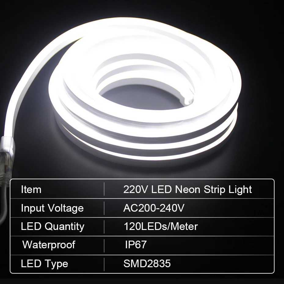 220V EU LED Neon Strip Light 2835 120LED/m Waterproof Ribbon Tape Dimmer Remote Led Strip Light Bluetooth Tuya WiFi Smart Life W251112