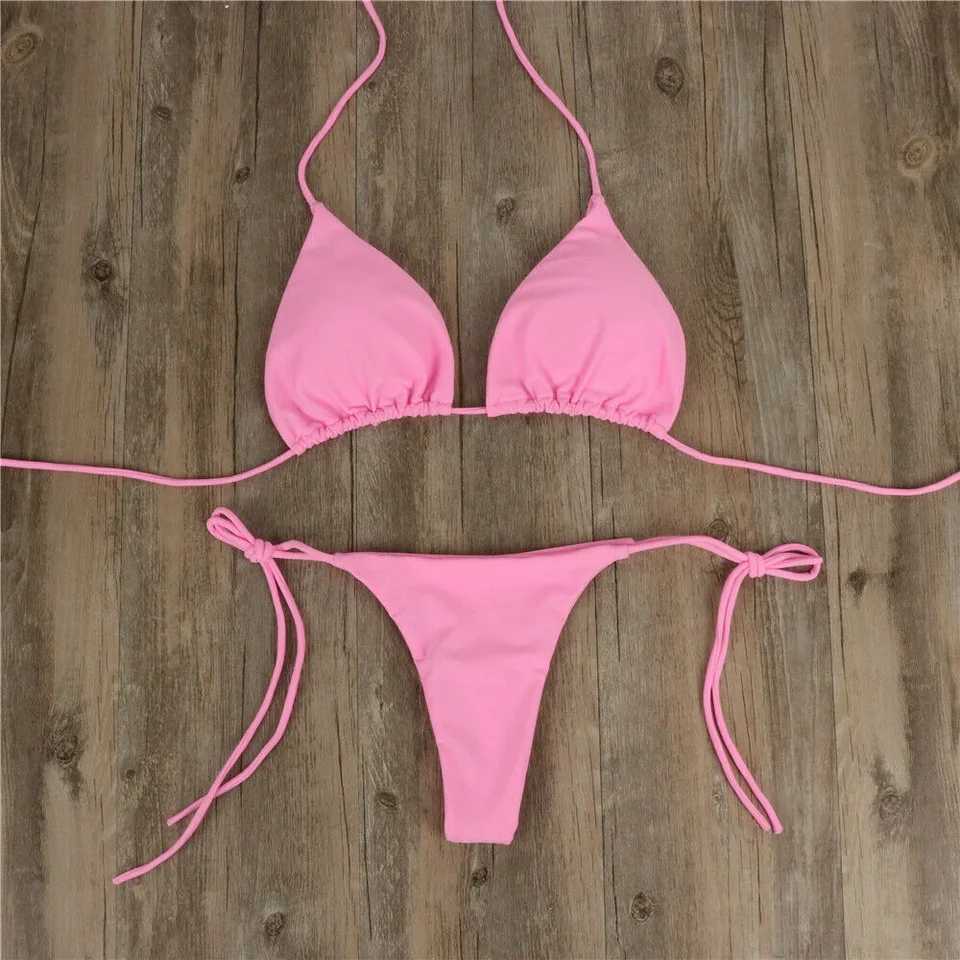 Sexy Women Bikini Lingerie Set Side Tie Swimsuit T--back Low Rise Thong Bandage Style Brazilian Swimwear Soft Solid UnderwearW251113