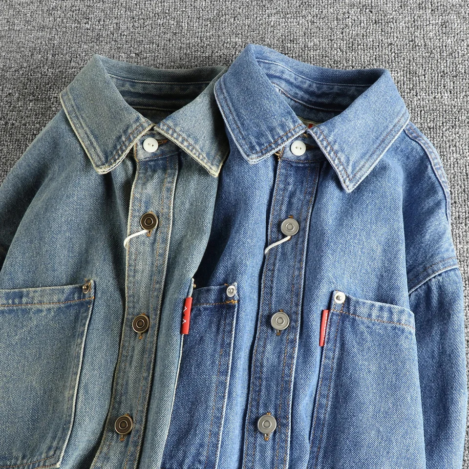 Mens Spring Retro Heavy duty Cowboy Freight Shirt with Double Pockets 100 Cotton Laundry Casual Thin Jacket Simple American Style 250411