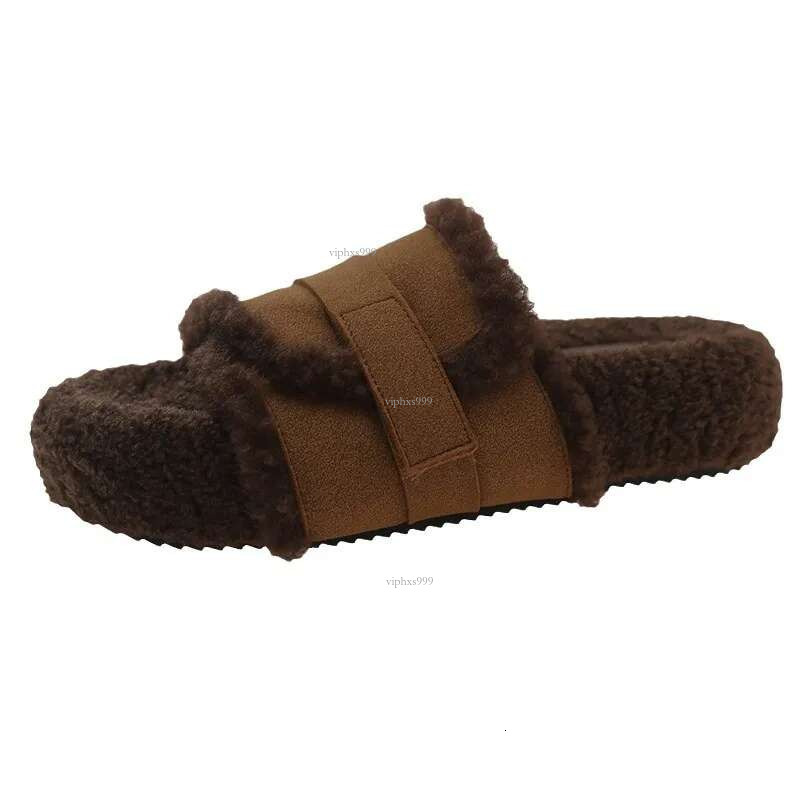 Korean Version Of Female Autumn And Winter Wear Wool Slippers 2025 Network Red New Designer Shoes Non-slip Thick Sole Wool Straight Cotton Outdoor Mop