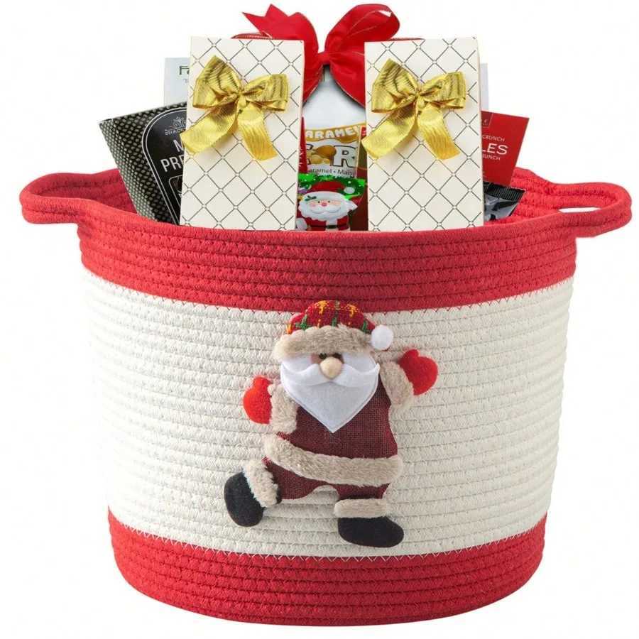 Christmas Handwoven Storage Basket - Storage Organizer for Christmas Supplies - Decorative Bowknot DesignMulti-Purpose Bin Y251113