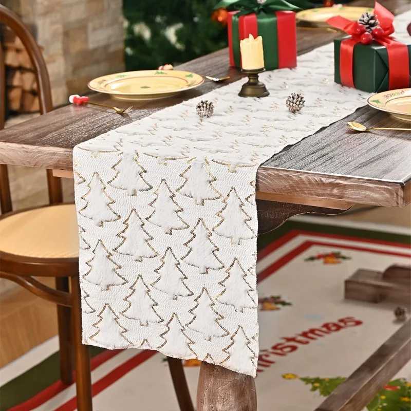 Christmas Golden Christmas Tablecloth Table Flag Decoration Christmas Dining Table Decoration Festive Atmosphere Decoration Y251113