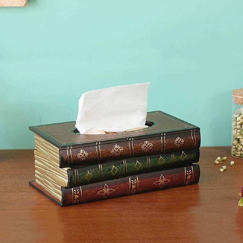 Book Shaped Wooden Paper Extraction Box Artistical Tissue Storage Case Creative Tissue Organizer Box for Bedro Bathro Y251112