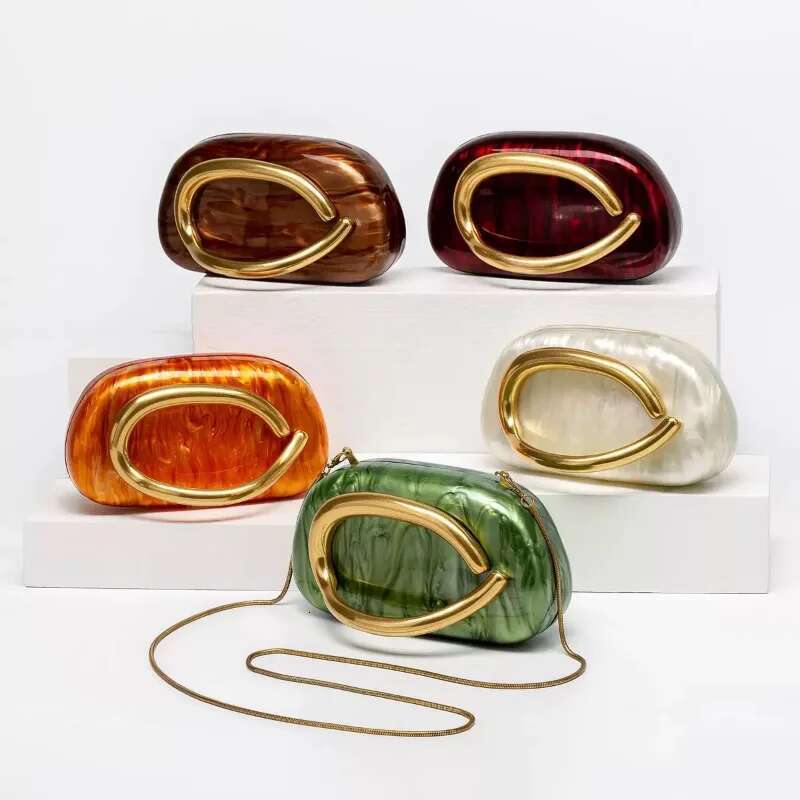 Banquet Shell Shaped Niche Brand Fashion Unique Quicksand Pattern Wedding Party Holiday Chain Shoulder Crossbody Bag Clutch