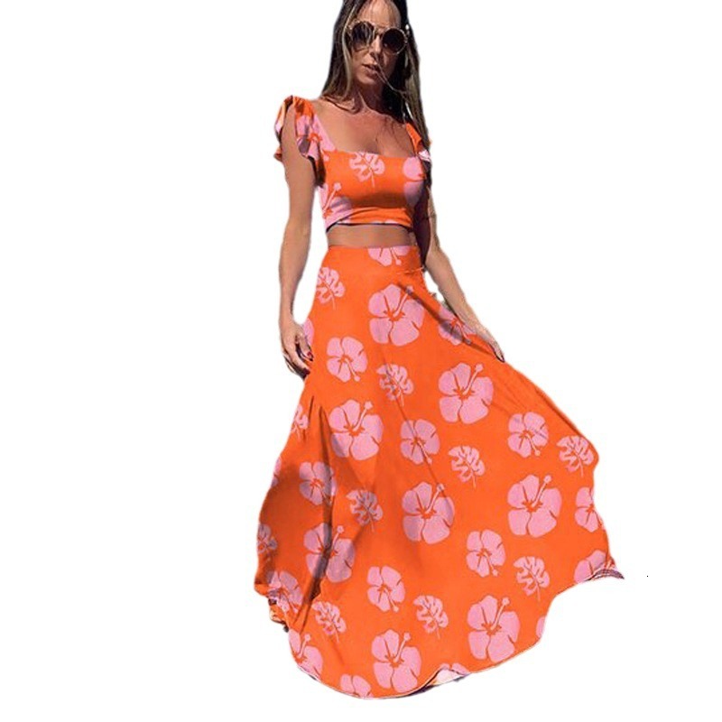 2025 Summer New Womens Bohemian Sexy Printed Sleeveless Dress Set