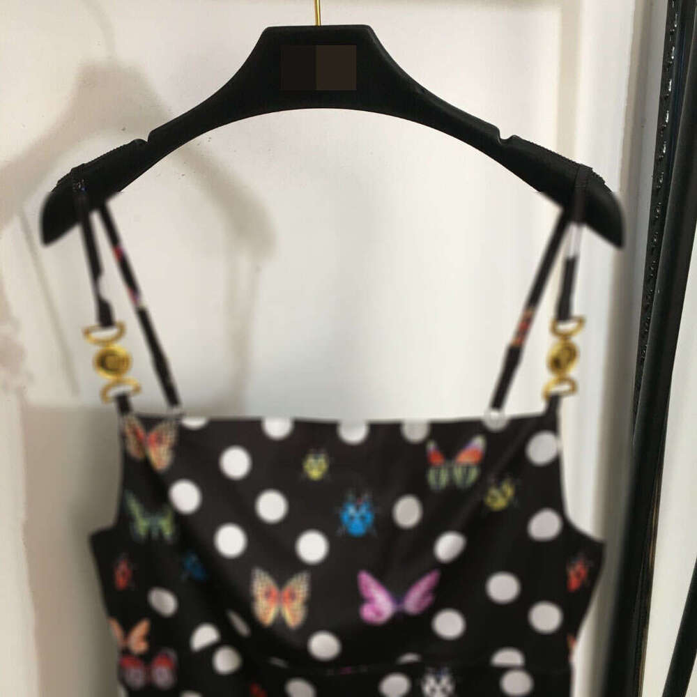 Designer clothing 2025 Southern Oil Hot Selling Butterfly Wave Dot Pattern Printed Popular Medusa Shoulder Buckle Fashion Strap Dress