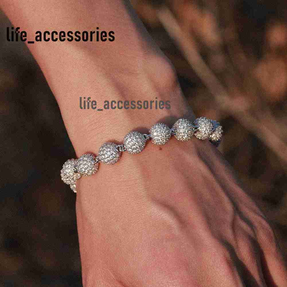 Real Customize Hip Hop Street Fashion 925 Sterling Silver 10mm Iced Ball Moissanite Cuban Link Bracelet and Chain