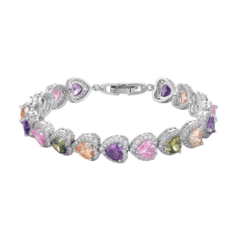 9mm Colorful Heart Shape Tennis Chain Bracelet Cubic Zirconia Women Jewelry Gift