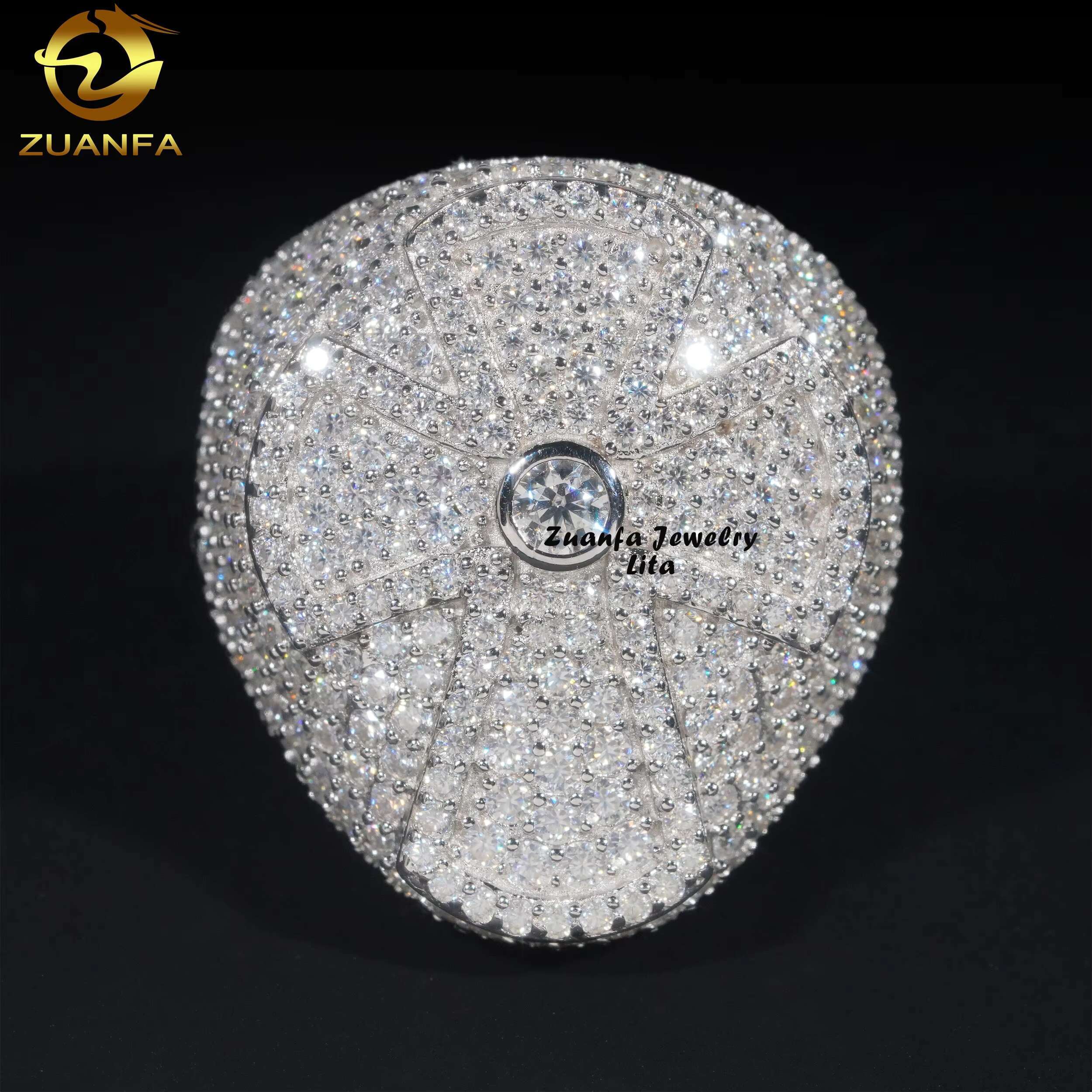 Luxury New Design GRA Certificate 925 Silver Iced Out Moissanite Diamond Mens Cross Ring