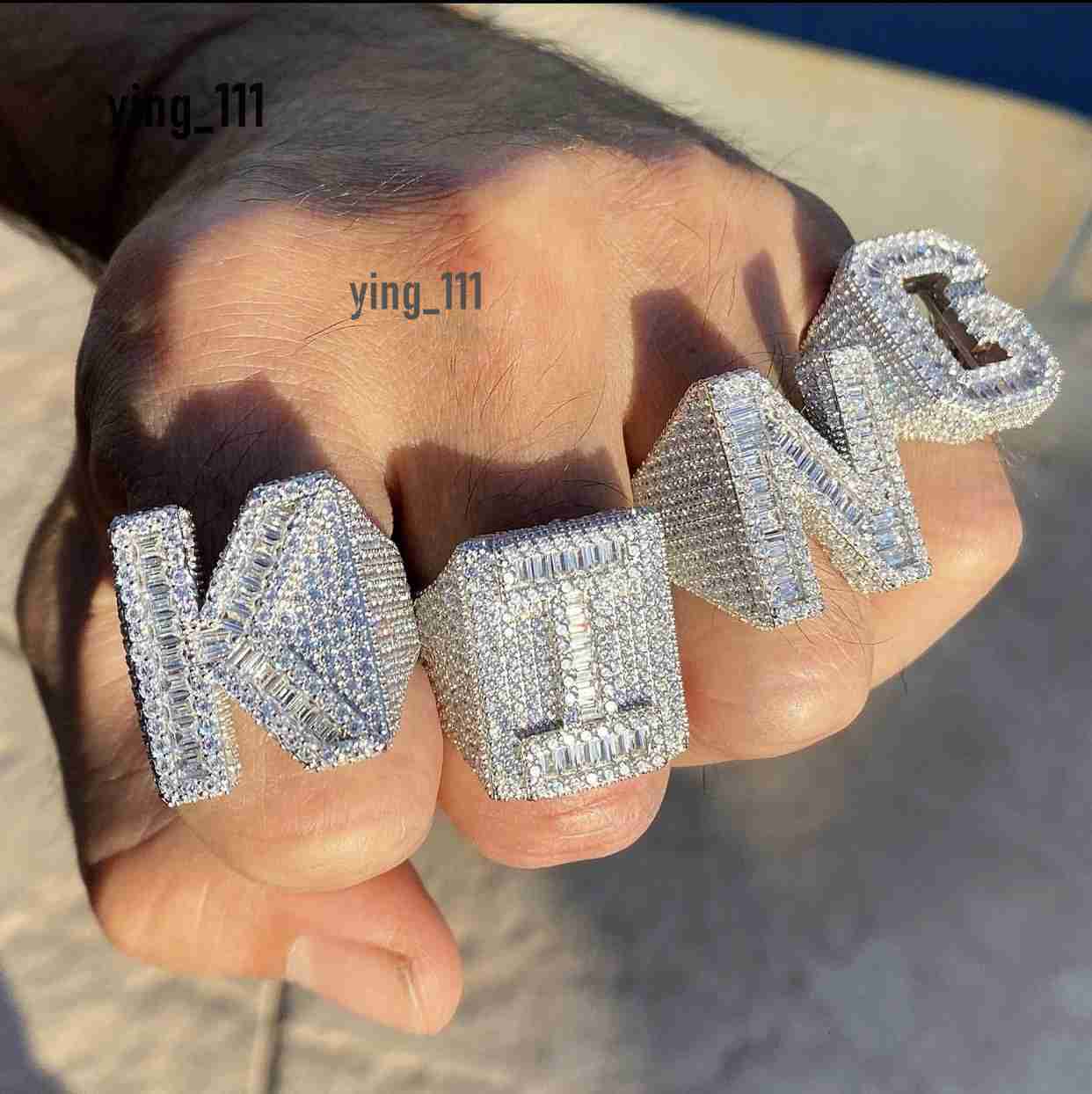 925 Sterling Silver Vvs Moissanite Diamond Ring Iced Out Baguette Cut Hip Hop Men