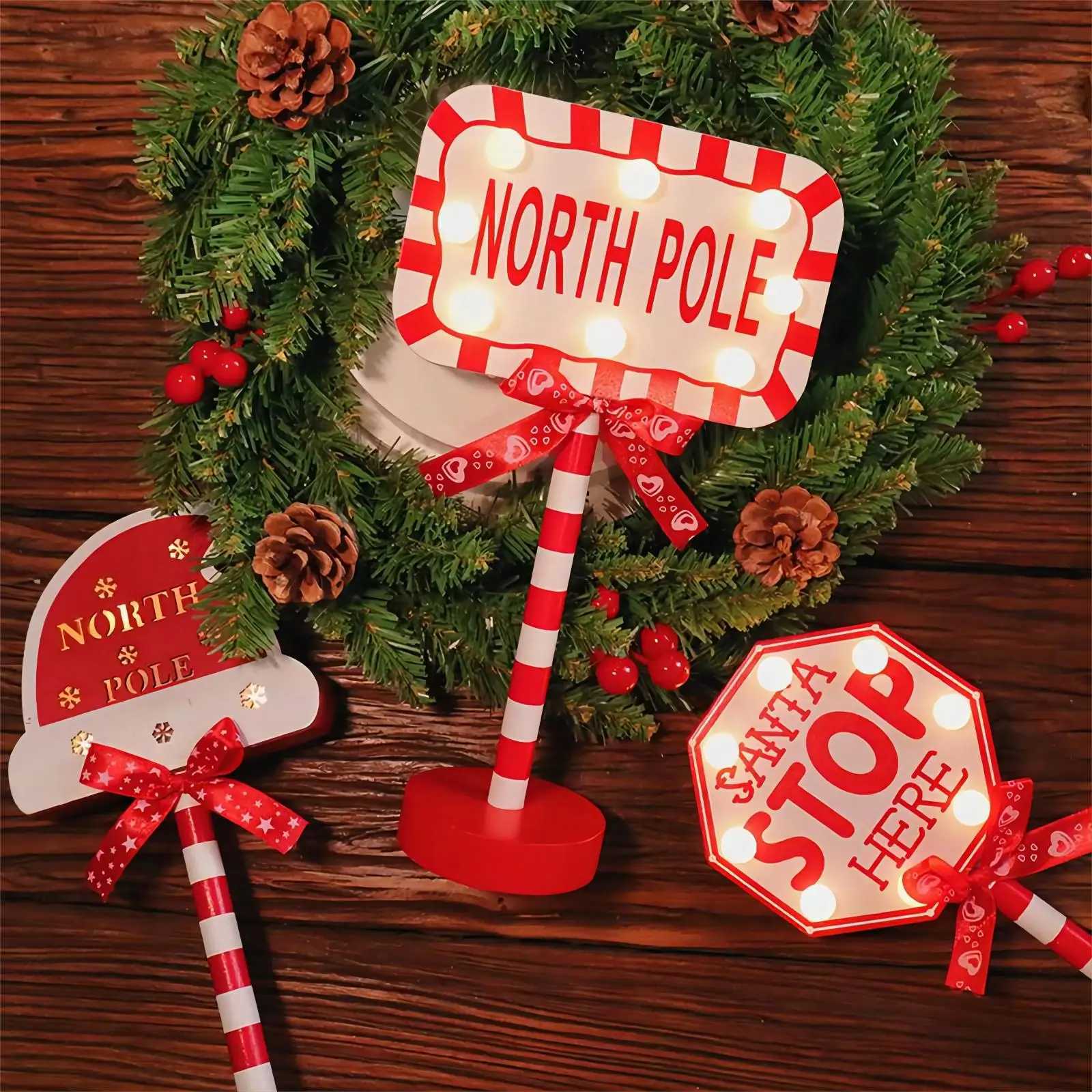 Christmas Stop Here Decor Santa Stop Here Tree Topper Desk Lamp LED Santa Stop Here Tree Topper Window Decorative Lights M251113