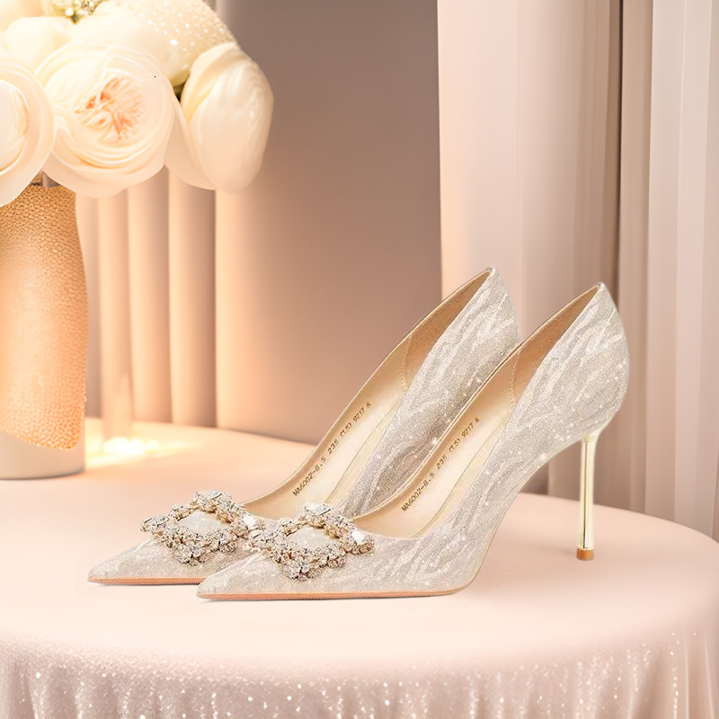 Designer Stunning Wedding Stiletto High Heels Women Winter New Pointed Toe Rhinestone High-end Single Shoes