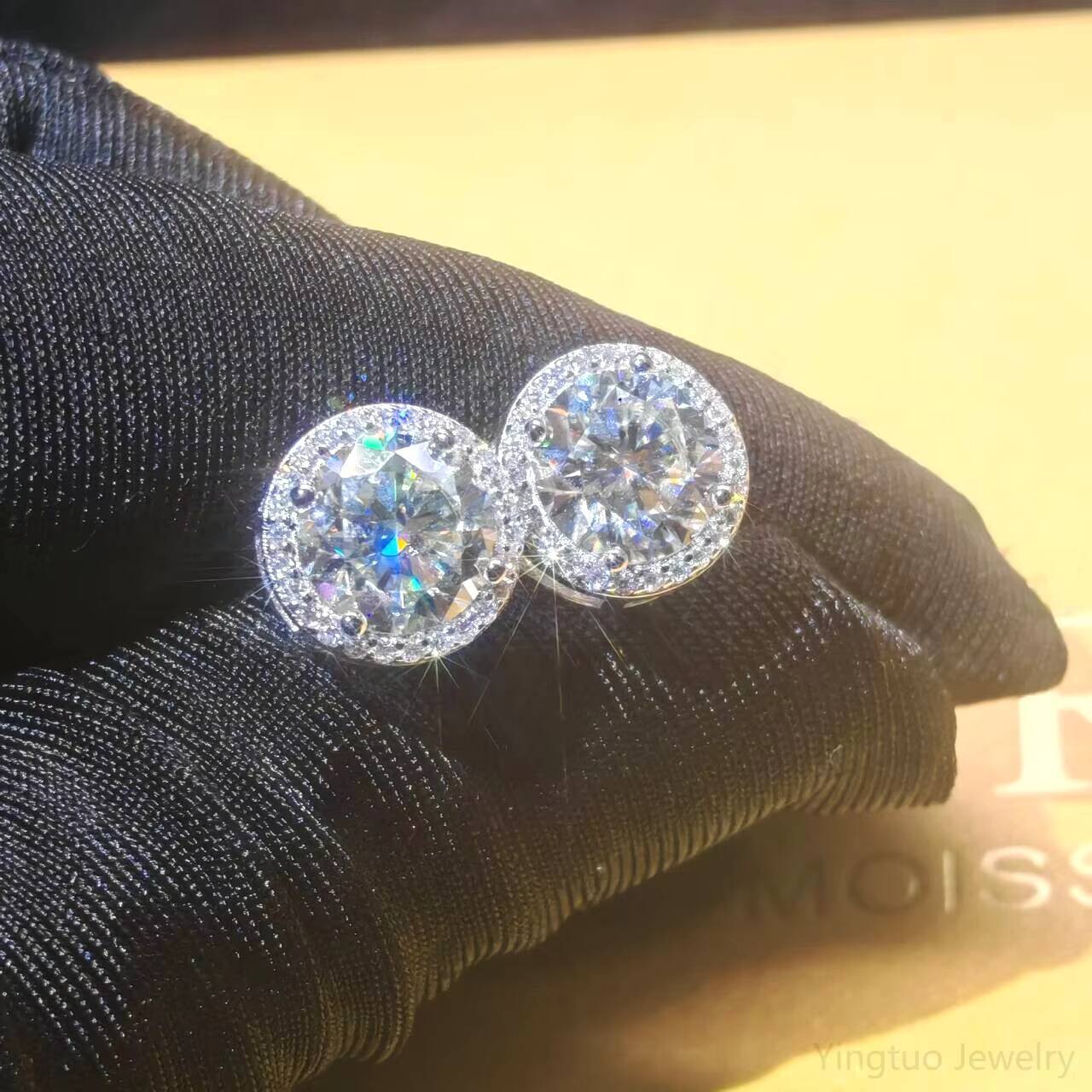 925 Sterling Silver Moissanite Diamond White Gold Stud Earrings Screw Back with GRA Certificate