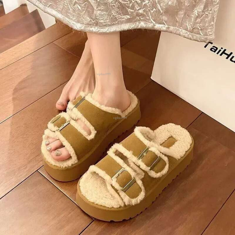 New Free Shipping Designer Shoes Boken And Slippers For Women 2025 Autumn/winter Outerwear Internet Red Thick Bottom Hairy Slippers Versatile Women 