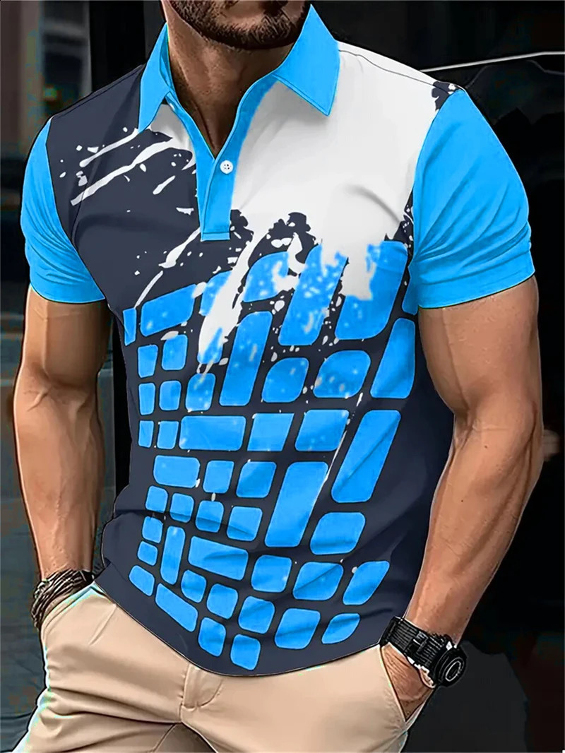 Mens fashion flat graphic polo shirt summer short sleeved 3D printed street flower mens casual top 250409