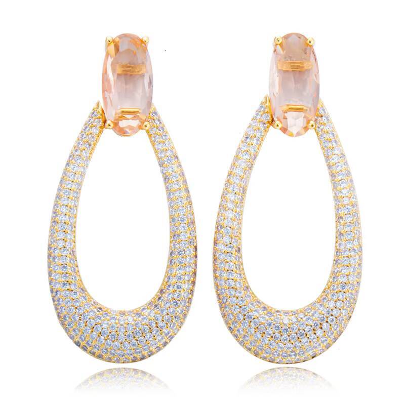 Hot Selling High-End AAA Zircon Gold Charm Geometric Drop Hollow Ear Jewelry Trendy Brass Hoop Earrings for Parties Gift
