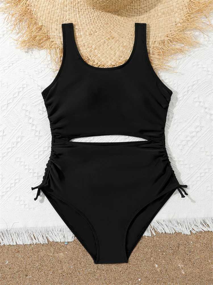 One Piece Girls Kids Swimsuit 2026 New Black Sling Hollow Out Children Swimwear Summer Bodysuit Beachwear Bathing Suit SwimmingW251113