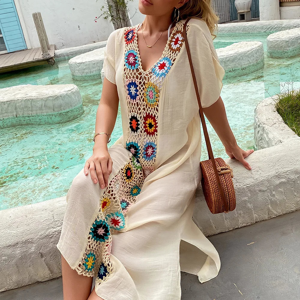 CROCHET BIKINI Women Beach Dress Cover-Ups Swimsuit Beachwear Bathing Suit Swim Cape For Woman Summer Tunic Saida Praia 250409