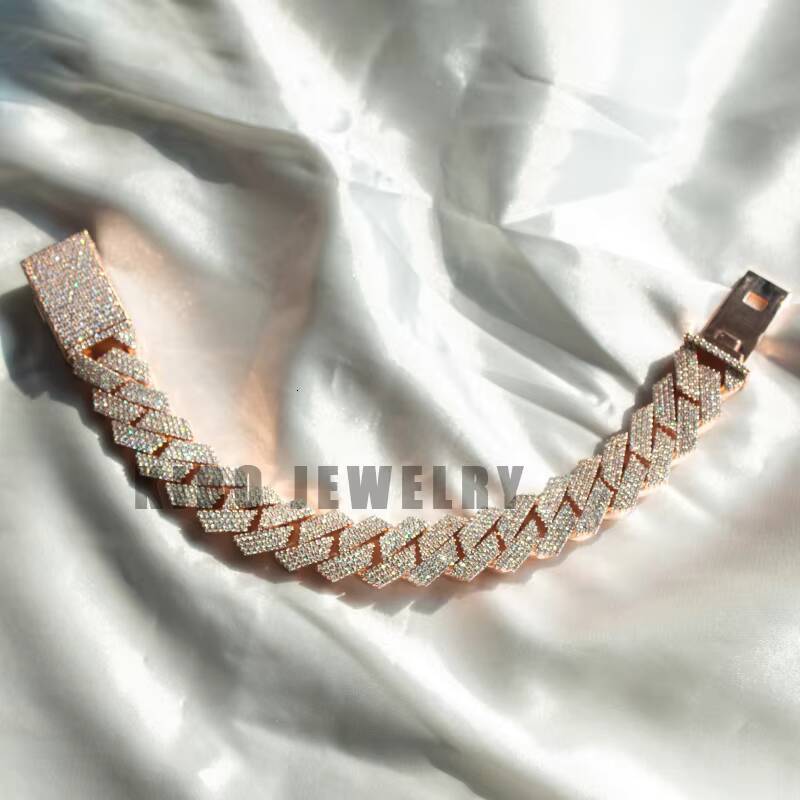Custom Heavy Hip Hop Big Size Rapper 925 Silver With Rose Gold Mossanite 18MM VVS1 Moissanite Iced Out Cuban Link Bracelet