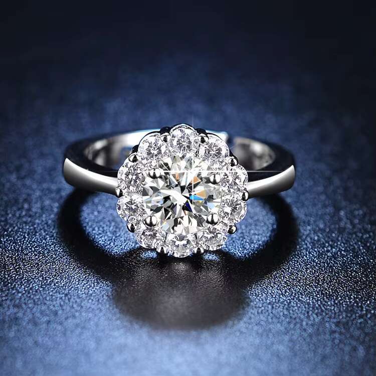 Classic Silver Opening Engagement Moissanite Zircon Ring 1 CT Diamond Wedding Band Rings for Women