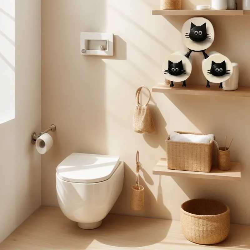 1pc Funny Cat Toilet Roll Holder standing 3D Printed Black Sheep Loo Roll Holder Self-adhesive Plastic Bathro Set Y251112