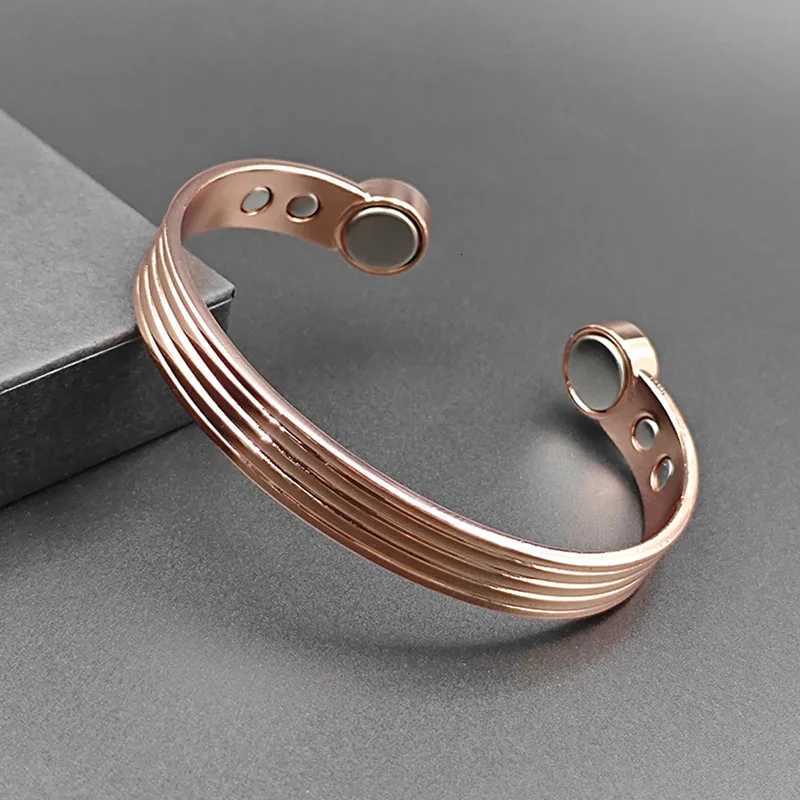 Pure Copper Bracelets for Men Women Rose Gold Color Adjustable Cuff Bangles Arthritis Health Big Magnets JewelryT251113