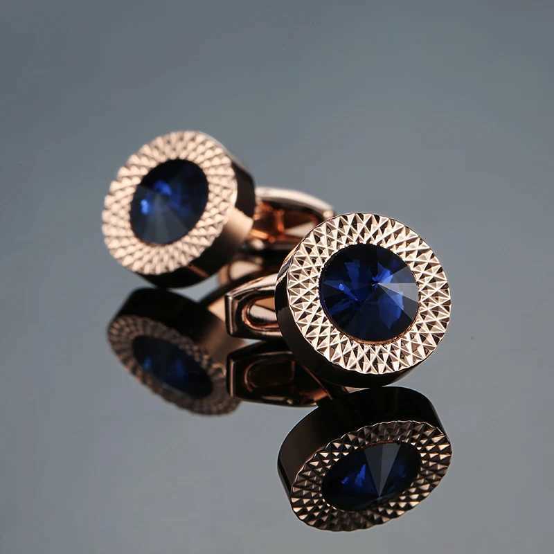 New luxury blue and white crystal mens cufflinks high-quality design gold and silver button shirt jewelryT250412