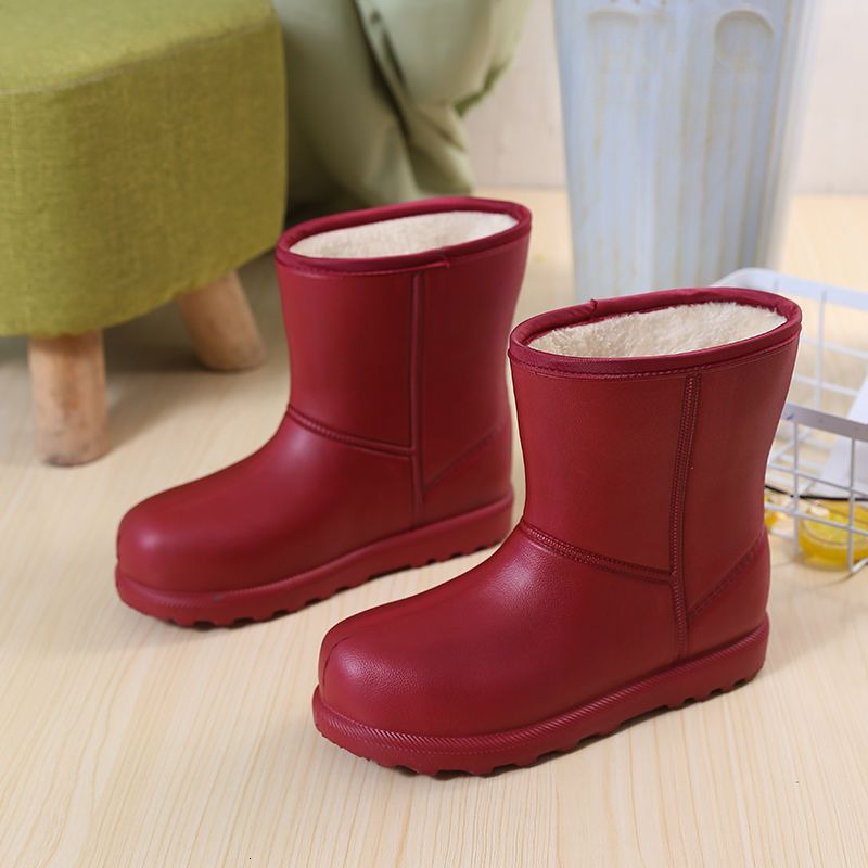 Wool lined waterproof women fashion s snow boots anti slip and warm rain boots adult Korean EVA integrated shoes kitchen laundry work shoes designer s
