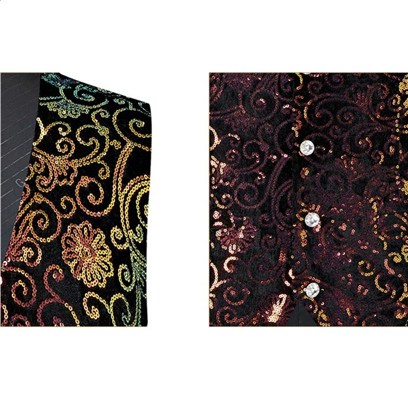 Gold Mens Suit Vest Single-breasted V-neck Vests Shiny Sequins Decorated Waistcoat Suitable for Host/Singer/Stage/Party 250407