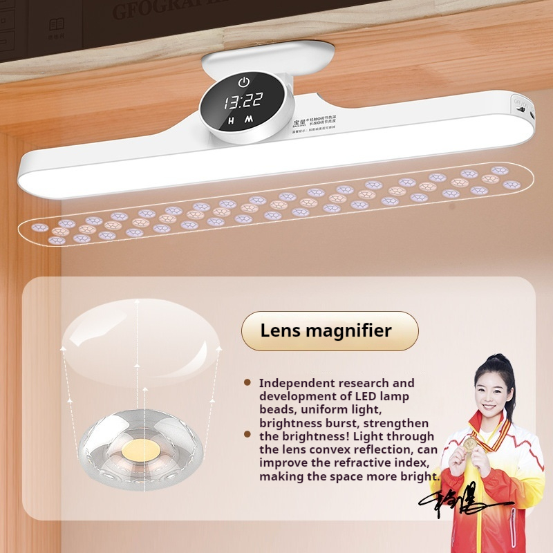 bright Smart Rechargeable 14'' Magnetic Desk Light Bar with timer , LED Step Less Dimming, 3 Color Mode Under Table Lamp for Bedrooms, Studi