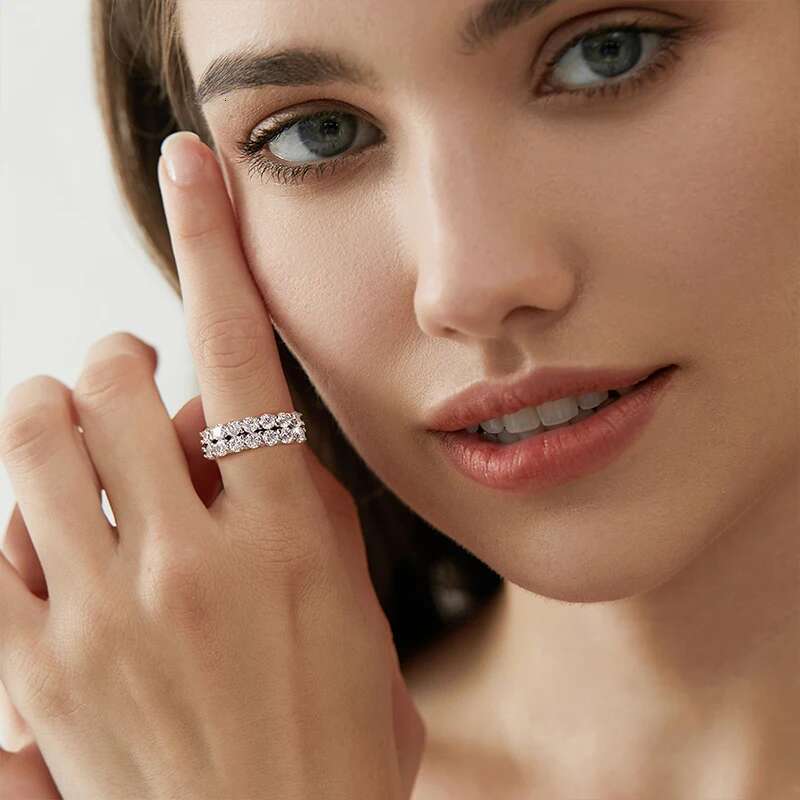 GRA Luxury 1.4ct D Color Moissanite Diamond Ring for Women 925 Sterling Sliver Wedding Engagement Eternity Band Fine Jewelry New