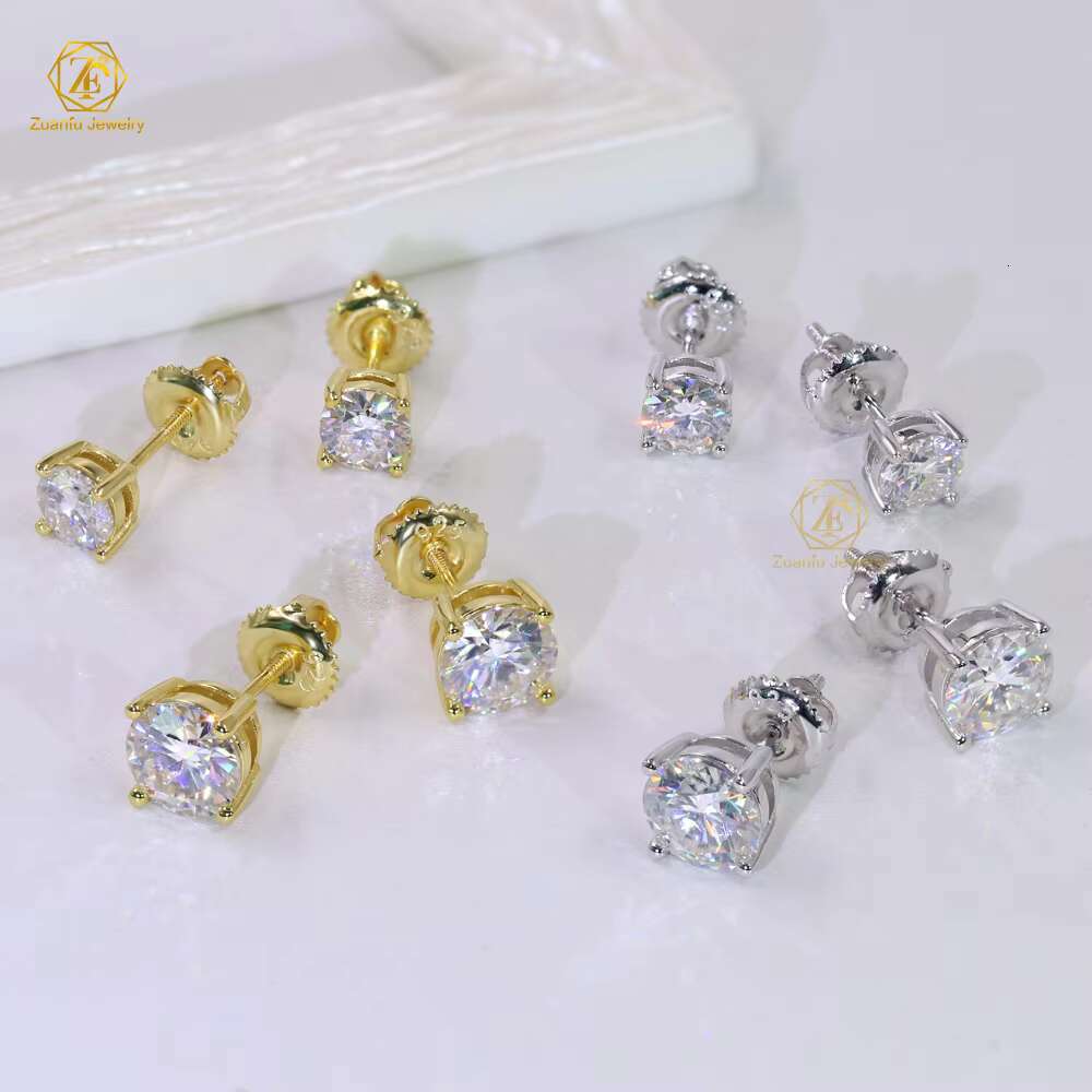 Wholesale VVS1 0.5ct 1.0ct 2.0ct 925 Sterling Silver Diamond Men Earring Moissanite Wedding Stud Earrings for Women Gifts
