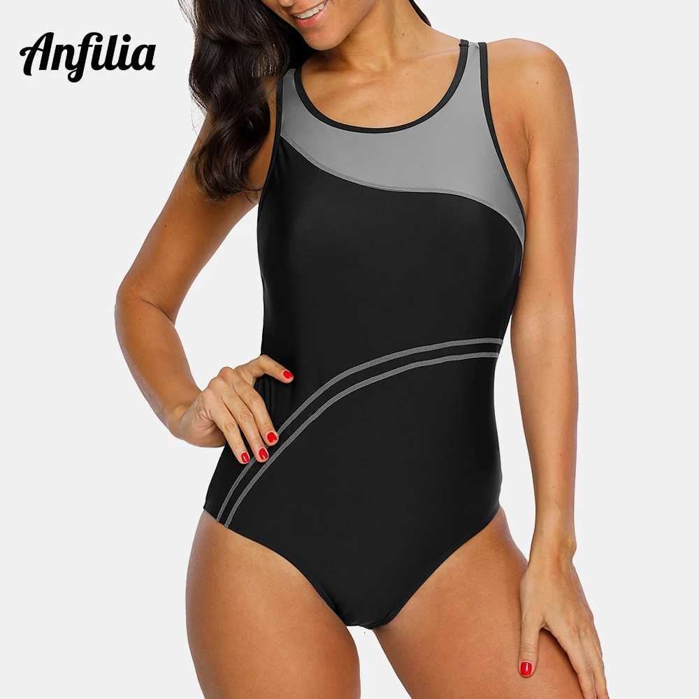 Anfilia One Piece Women Sports Swimwear sport swimsuit patchwork swimsuit Striped Swimsuit Women Bikini Beach Wear Bathing SuitW251113