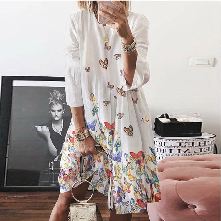 2025 Spring and Summer New Womens Printed Round Neck Dress Digital Printed Multi Color Short Skirt