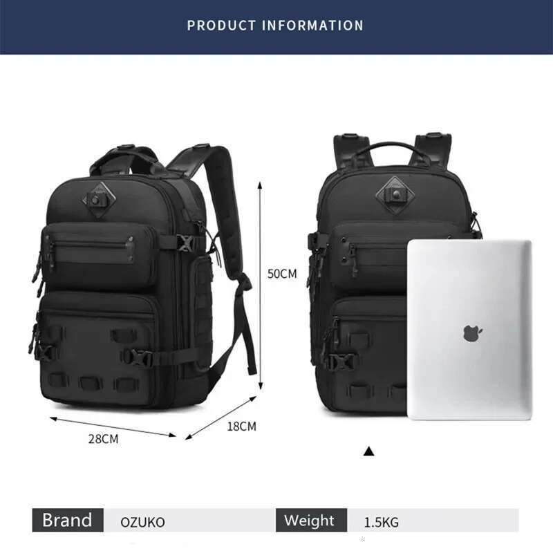 2024 Brand Men's Outdoor Sports Multi Function Large Capacity Shoulder Bag Waterproof Tactical Ozuko Laptop Backpack