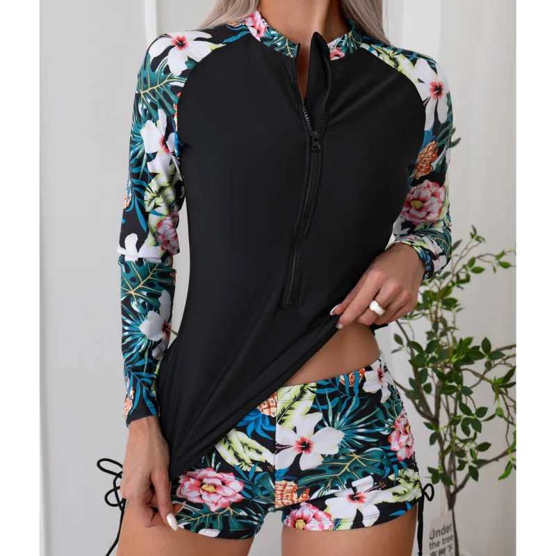 Separate Swimsuits Tankini Set Female Long Sleeves Swimwear Sports Beach Wear Two-Piece Bathing Suit Pool Women Swimming SuitW251113