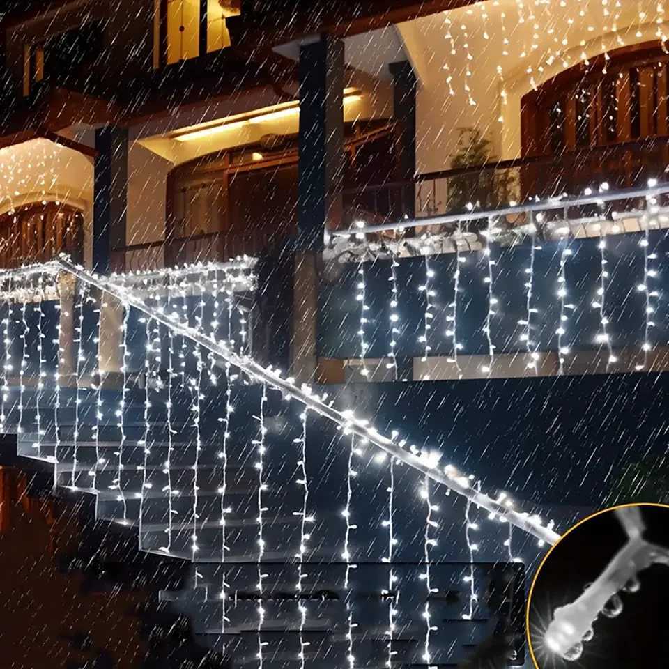 Solar Icicle Lights Wedding Decoration Fairy Lights String 8 Modes Outdoor Eaves Decoration For Christmas Party Garden Lighting M251113