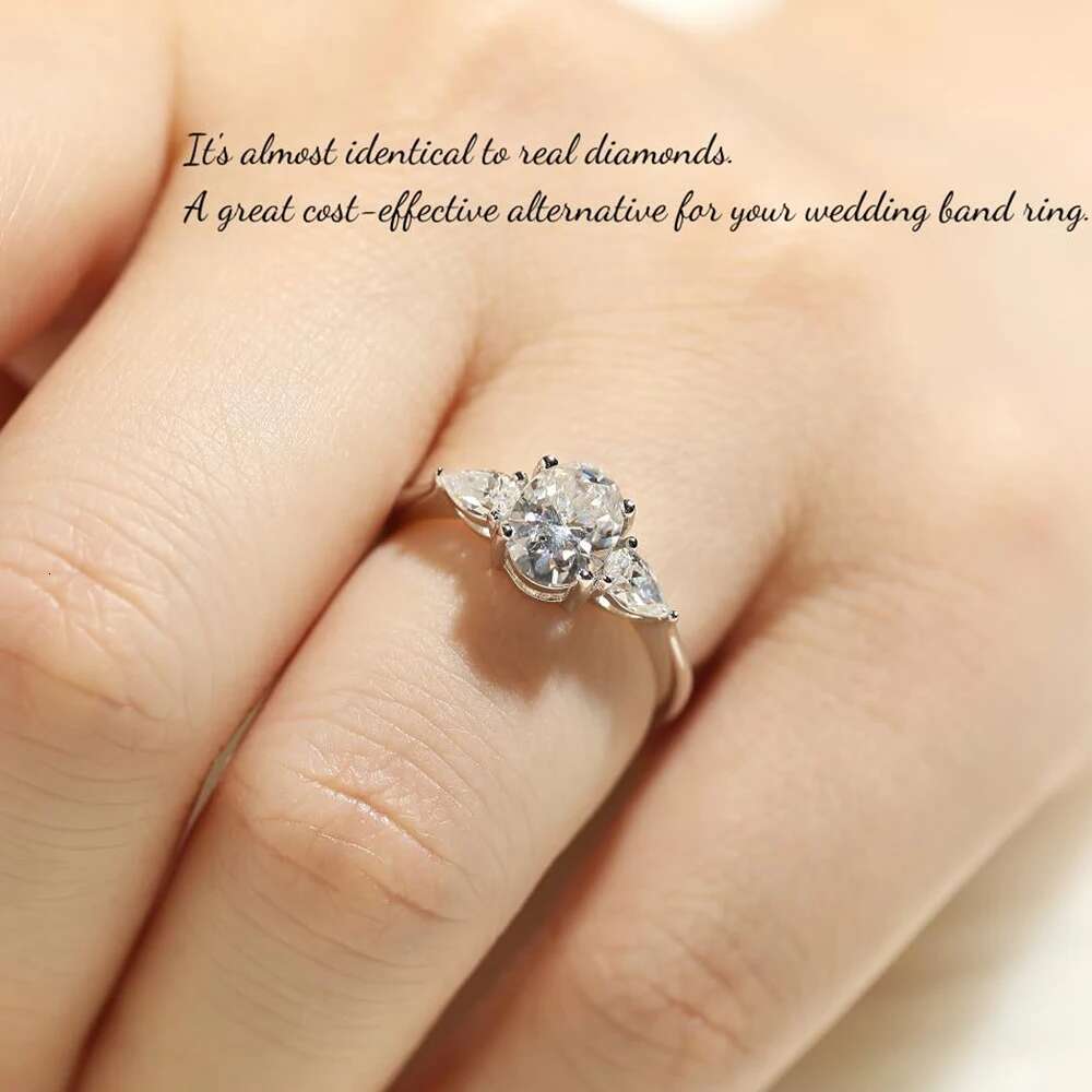 2CT Oval Cut Moissanite Engagement Rings for Women 925 Sterling Silver 3 Stones Sparkling Diamond Wedding Band Jewelry with GRA