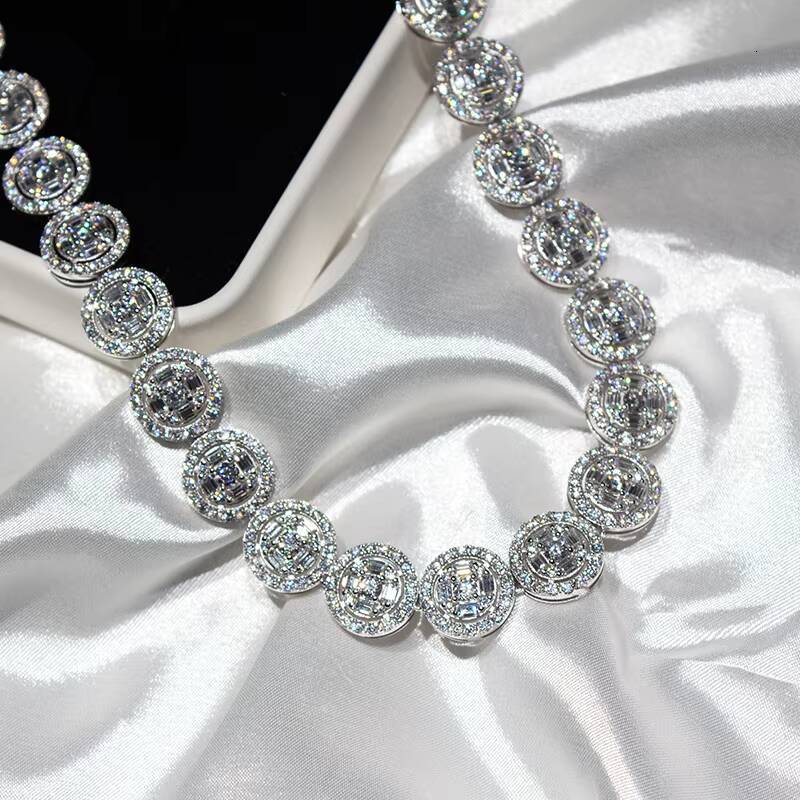 Hip Hop Baguette Cluster Tennis Chain 925 Sterling SilverVVS Tennis Chain Moissanite for Men