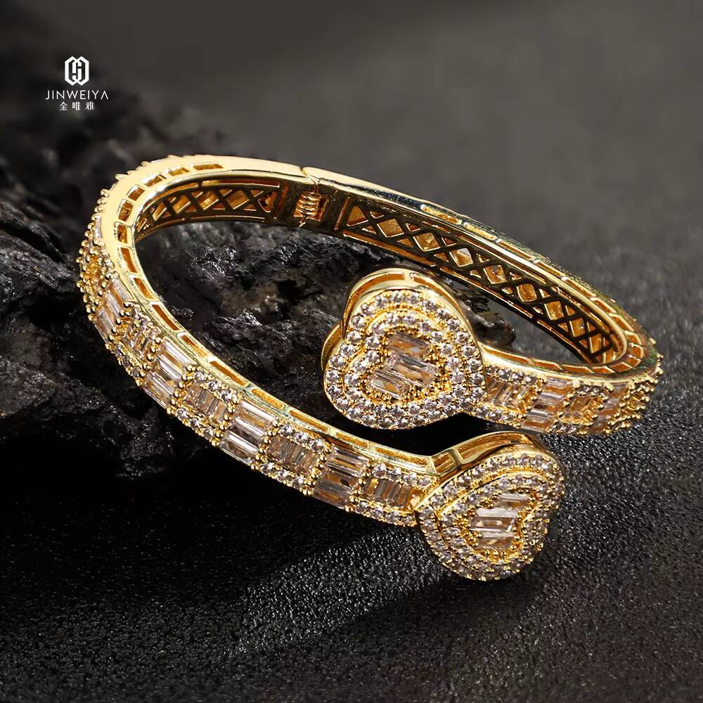 JWY Jewelry Hip Hop Moissanite Cuban Bracelet for Men Women Geometric Heart Spring Buckle Link Chain Soft Bracelet