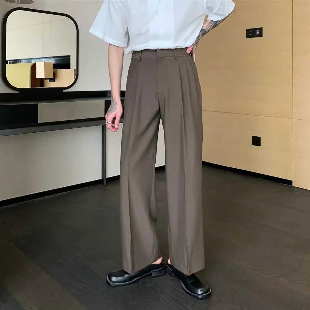 White mens Trouser wide leg bag mens summer pants 2024 elegant Chinese mens anti wrinkle relaxation classic retroXJ250412