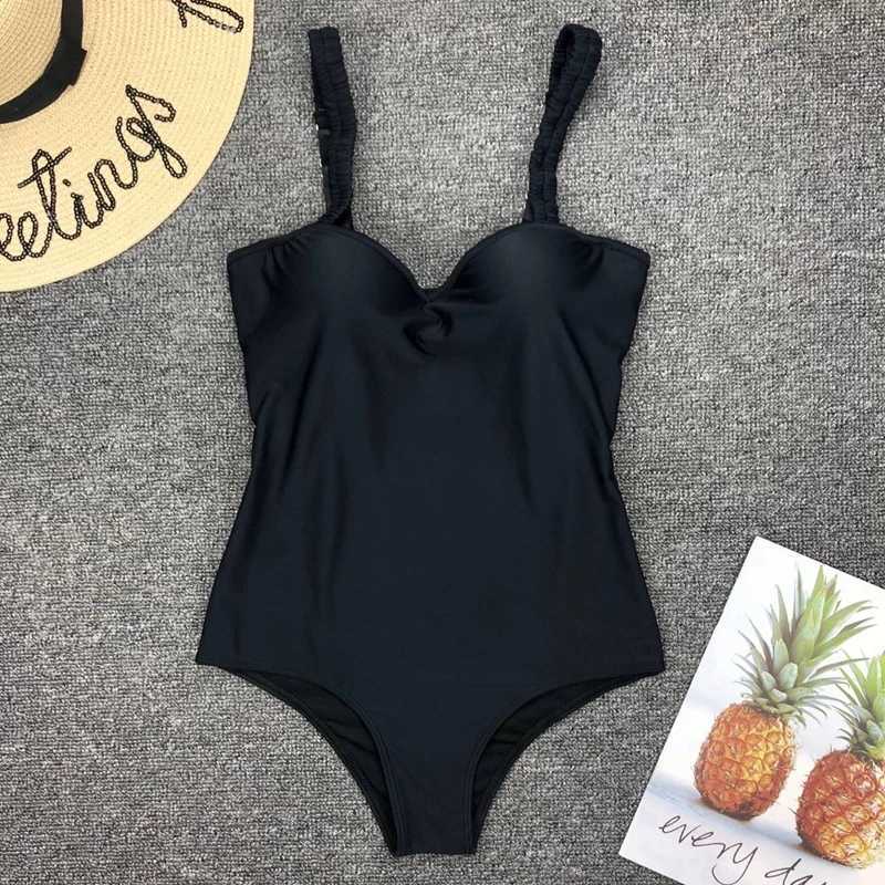 2025 New Sexy Black White One Piece Swimsuit Women Bodysuit Swimwear Push Up Monokini Solid Bathing Suit Beachwear Swimming SuitW251113