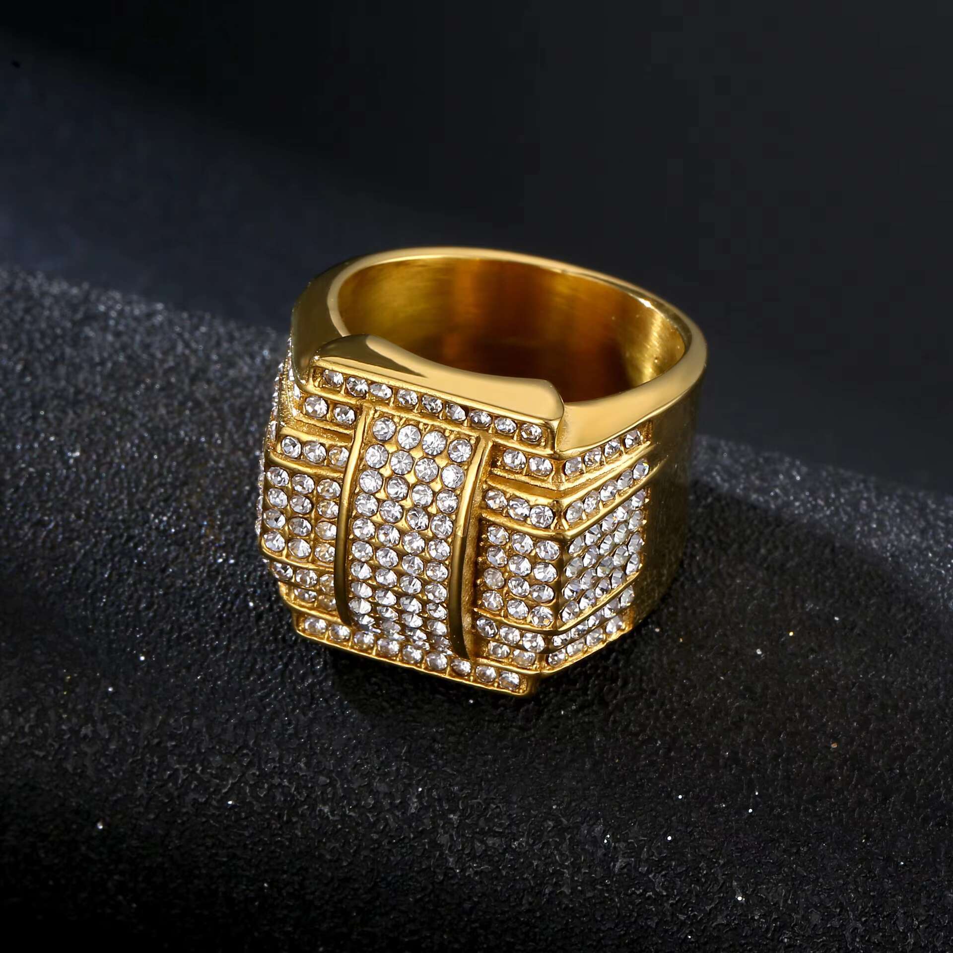 Hot Sale Custom Fashion Stainless Steel Jewelry Party Diamond CLASSIC Wedding Ring Hip Hop Mens Ring