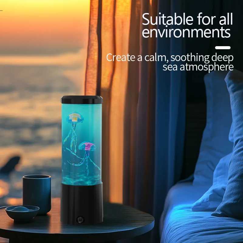 Ocean Night Light with Floating Jellyfish - Aquarium Mood Lamp for Bedroom Calming Desktop Decor Gift Home Decoration W251112