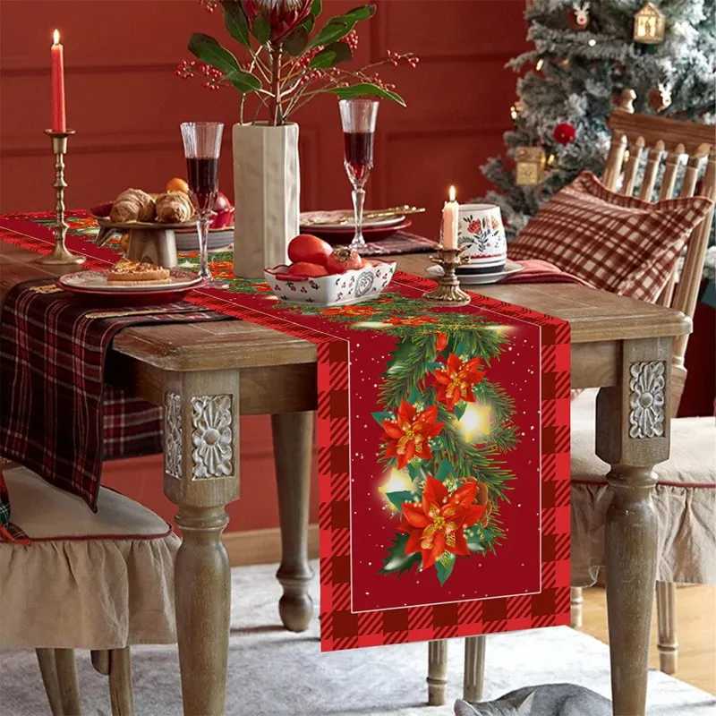 Christmas Christmas Table Runner Xmas Table Flag Cover Merry Christmas Decorations for Home 2024 Navidad Gifts New Year 2025 Tablecloth Y251113