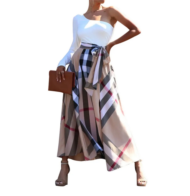 Basic & Casual Dresses designer Designer One Shoulder Spring Autumn Women Plus Size Clothes Printed Long Sleeve Skirt Dress Vestido Office Club Blouse Clothing 04JA