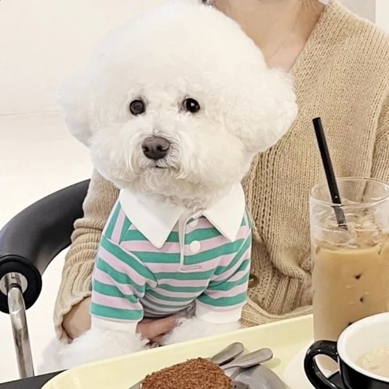 Pet Dog Polo Shirt Summer Cool Dog Clothes Cute Striped Dog Sweathshirt Breathable Cat Shirt Pet Costumes Simple Dog Vest 250407