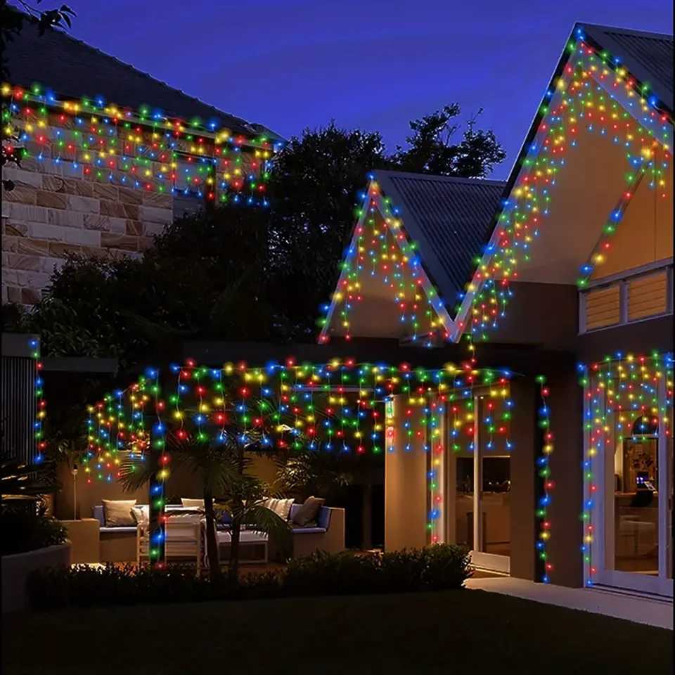 Outdoor Eaves Decoration 75M 160Leds Solar lcicle string Lights 8 Lighting Modes Christmas Halloween Party Holiday Lights M251113