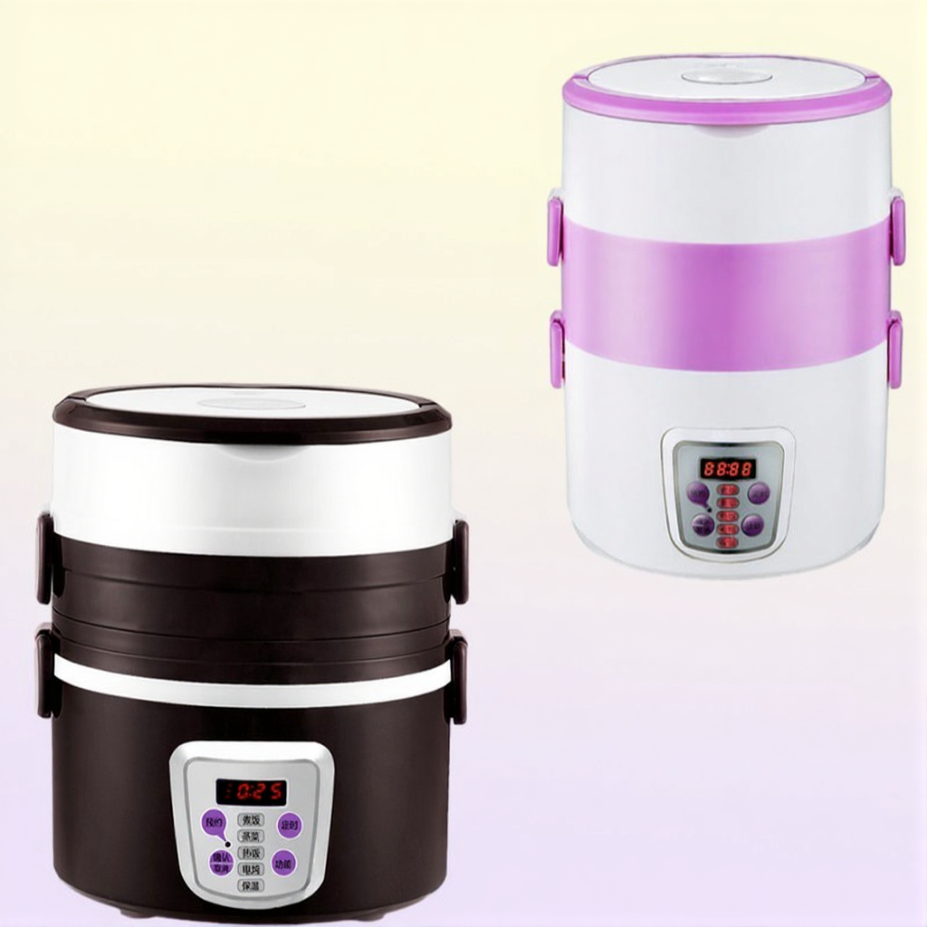 Multifunction electric Rice Cooker smart Appointment 3 Layers mini stainless steel heating cook lunch box Container Steamer 220V 2